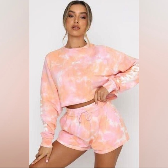 Sarah’s Day x White Fox Active Pink & Orange Cali Tie Dye Sweater Sweatshirt -S - Picture 3 of 12